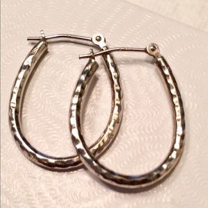 14k White Gold Diamond Cut Hoops
